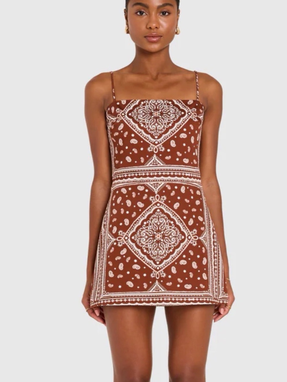 Amanda Uprichard Brown Bandana-Print Spaghetti Strap Mini Dress